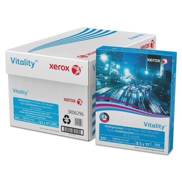 Xerox Vitality Recycled Multipurp Paper, 92 Bright, 20lb, 8.5x11, Wht, PK500 3R06296
